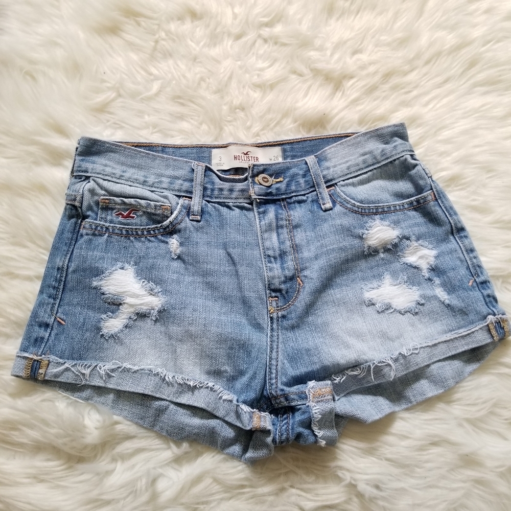 Hollister Blue Distressed Denim Jean Shorts